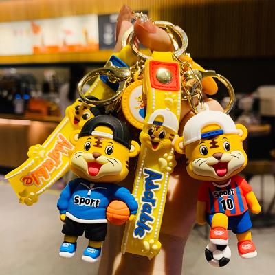 China Decorate 3D Hot Sale Cute Sport Pendant Tiger Basketball Keychain Custom LOGO Key Ring With Wristband Purse Ornament llaver for sale