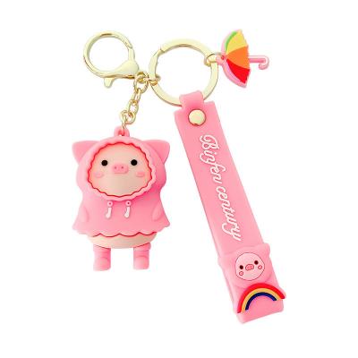 China 3D Cartoon Pig Net Raincoat Key Ring Creative Bag Pendant PVC Cute Accessories Key Chain Llaveros De Metal for sale