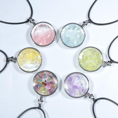 China Fashionable High Quality Round Amethyst Crystal Stone Necklace, Natural Gemstone Crystal Chips Wishing Bottles Pendant Necklace for sale