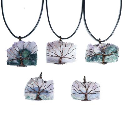 China Wholesale TRENDY Crystals Bud Pendant, Amethyst Tree of Life Jewelry Necklace, Raw Healing Natural Stone Crystals Amethyst Pendant for sale