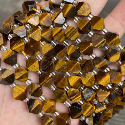 China High Quality Diamond Shape Natural Yellow Tiger Faceted Eye Jewelry Necklace Bracelet Earring Making Bead 10mm Natural Stone Loose Bead Diy For Jewelry Making for sale