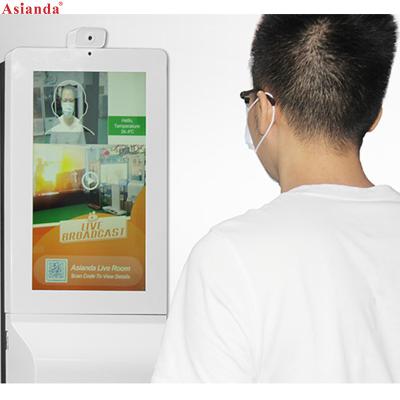 China Indoor Digital Signage Elevator Screen Floor Stand Automatic Hand Sanitizer Display With Facial Temperature Measurement 3000ML Bottles for sale