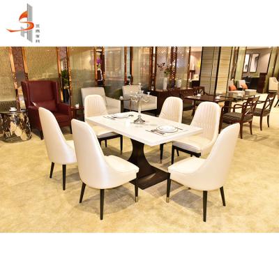 China Modern Wholesale Modern Hotel Luxury 6 Seater Marble Top Hotel Dining Tables And Chairs Set for sale