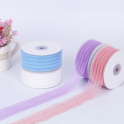 China Elastic Strength New Products Clothes Gift Decoration 2.5cm Stretch Lace Polyester Yarn Striped Ribbon for sale