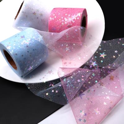 China Five-pointed star China made 6cm five pointed star yarn rainbow symphony bronzing yarn ribbon for clothes decoration for sale