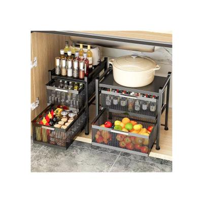 China Multifunctional 3 Tier Spice Rack Carbon Steel Shelf Spice Rack Organizers Rack Stand Cabinet Viable Adjustable Freestanding for sale