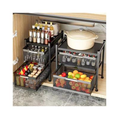 China Workable Convenient Drawer Spice Countertop Racks Carbon Steel Under Organizer For Kitchen Pull & Outlet Storage Sink Rack for sale