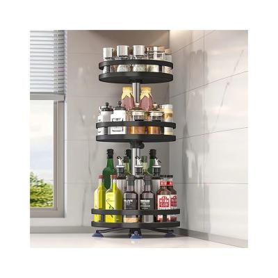 China Viable Carbon Steel Kitchen Spice Jar Rotating 1 2 Bottle Multifunctional Rotating Organizer Household Spice Rack 3 Tiers for sale