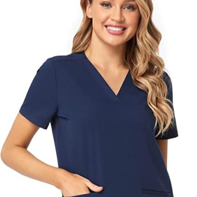 China Logo Stacked Scrubs V-Neck Customized Joggers For Women Stretchy Nurses Scrubs Stacked Scrubs Sets for sale