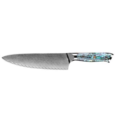 China 8 Inch Viable Abalone Acrylic Shell Handle Serving Knife Steel Material Damascus Chef Kitchen for sale