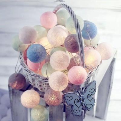 China Colorful Bettery Ball String Lights Holiday Christmas Decoration Indoor Cotton Room Decoration for sale