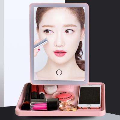 China Big Sales Multifunctional Square Shape Lighted Led Makeup Mirror With Touch Screen 3 Color Adjustable Mirror With Led Lights Makeup for sale