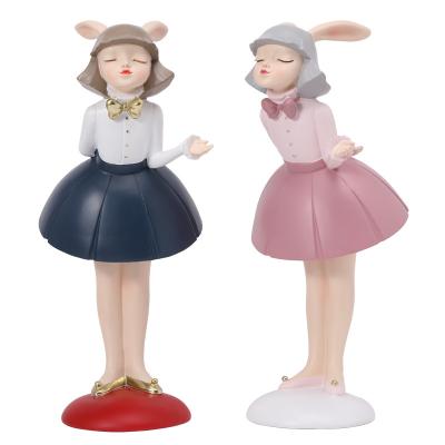 China Modern Creative China Rabbit Girl Resin Statue Decoration Furniture Porch Bar Window Home Decoration for sale