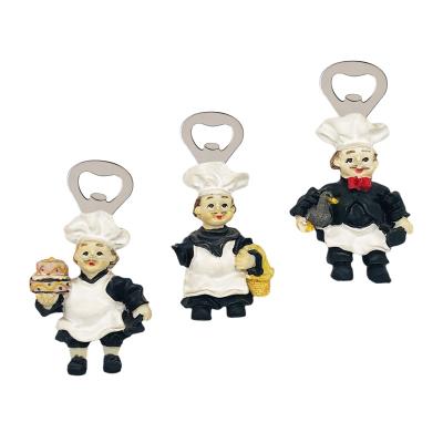 China Viable Custom Resin Chef Bottle Opener Creative Keepsake Fridge Magnet Personalized Bottle Opener for sale