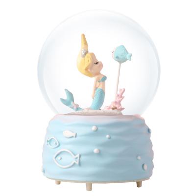 China Wholesale Custom Artificial Mermaid Princess Crystal Ball Music Box Snow Water Ball Resin Crafts for sale