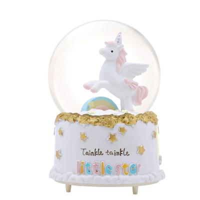 China Rainbow Unicorn Crystal Ball Music Boxes Children's Birthday Gift Artificial Creative Snow Globe Water Balls for sale