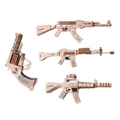 China 100% Fun Wholesale Children's Assembly Toy AK47 Revolver Model Eco-friendly Wooden 3D Puzzle Creative Jigsaw Puzzles for sale