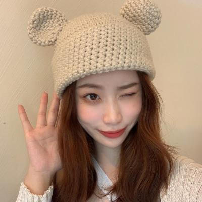 China Wholesale Character New Korean Version Of Cat Ear Woolen Hat Winter Designer Hot Selling Handmade Hat for sale