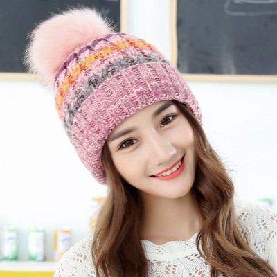 China Autumn And Winter Character Korean Hair Ball Knitted Designer Women Outdoor Thickened Adult Hat for sale