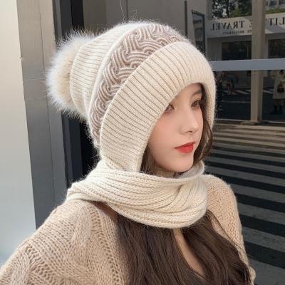 China Character Korean version of the winter new knitted wool hat scarf with velvet and solid color designer thick warm hat for sale