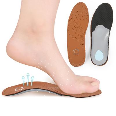 China High Quality Orthotic Correction Flat Man Shock Absorption Foot Arch Support Protector Genuine Leather Insole for sale