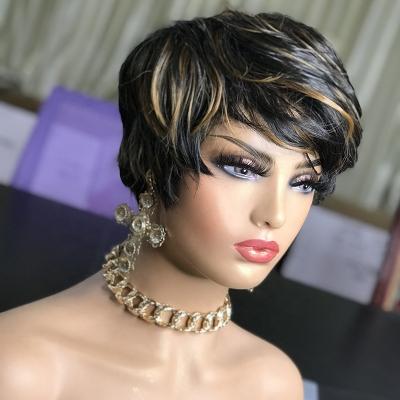 China 100% Synthetic Hair SHALLOW Short Pixie Cut Human Hair Wig Ombre Color Synthetic Wig New Style Hair For Black Women for sale