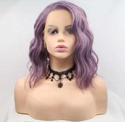 China High Temperature Silk Curly Synthetic Body Wave Wigs Bob Wig 13*3 Lace Cut Body Wave Purple Hair For Black Woman Part Three Medium Combs for sale