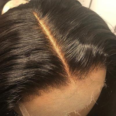 China Hot Selling 180% Density 14inch Cambodian Raw Natural Wave Wig Wavy 13*6 Scalp Fake Lace Front Wig 100% Virgin Hair Single Knot for sale