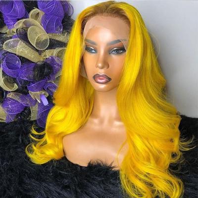 China Long SHALLOW Body Wave Wig Ombre Yellow Cuticle Aligned Wave Honey Blonde Lace Front Human Hair Lace Front Wig 150% Density Body Wigs for sale