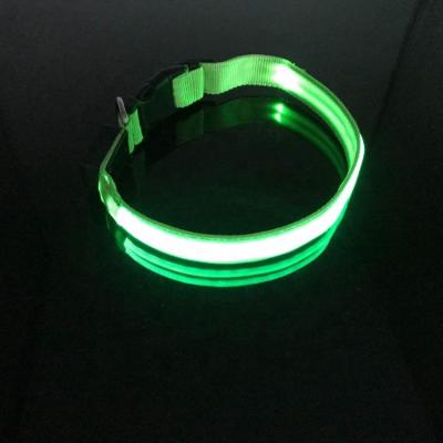 China Viable LED Lights Dog Pets Collars Fiber Adjustable Dual Glow In The Night Dog Collar Safe Luminous Flashing Leash Rechargeable for sale