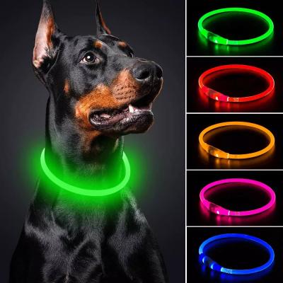 China Viable Colorful Changing LED Dog Collar With RGB , Super Bright USB Rechargeable Light Improve Pet Safety&Visibility Day And Night for sale