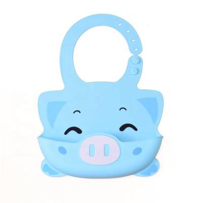 China Pig baby bib bandana silicon antibacterial blue animated bib for baby kingda KD-A06 for sale