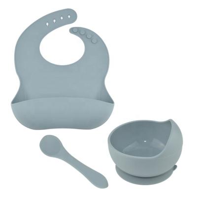 China BPA Free BPA Free Soft Flexible Kids Administer Bowls Infant Baby Silicone Dish Baby Suction Feeding Bibs Spoon Set for sale