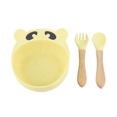 China BPA Free BPA Free Cute Bear Design Custom Engraved Logo Double Color Silicone Baby Suction Bowl Feeding Set for sale