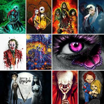 China Full Square Embroidery Cross Stitch Modern Skeleton Clown Mosaic Wall Sticker Home Decoration 5D Diy Manual Diamond Painting for sale