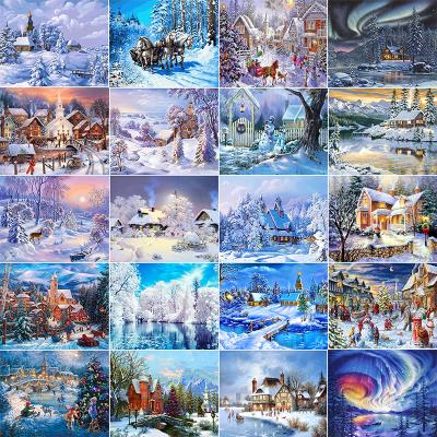 China Modern Full Square Round Drill Winter Snow Scenery Needlework Mosaic Cross Stitch Wall Decor 5D Diamond Painting for sale