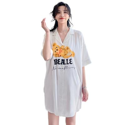 China 2021 Summer Women's Big Pijamas Print Shirt Dress Cartoon Nightgown Satin V-Neckline Sexy Hot QUICK DRY Sleepwear for sale