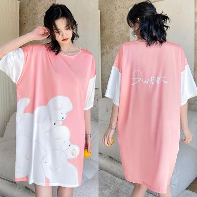 China QUICK DRY Satin Silk Ladies Pajamas Plus Size Loungewear Printed Nightgown Sleepwear Pijamas Cartoon for sale