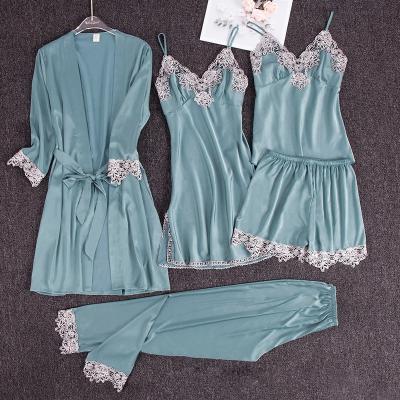 China Breathable Emulation Nightgown Women Silk Sleepwear Sets Sexy Nightgown Homewear Women Pajamas Set for sale