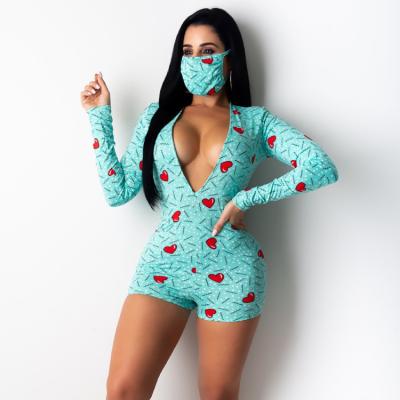 China Wholesale QUICK DRY One Piece Long Sleeve Shorts With Masked Pajamas Women Overalls Plus Size Onsies Adult Onesie Pajamas for sale