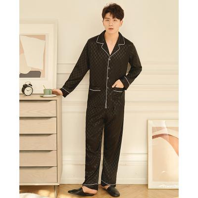 China 2021 Luxury Mens Satin Pajamas QUICK DRY Plus Size Long Sleeve Pants Couples Sleepwear 2 Piece Sets Lattice Pajamas for sale