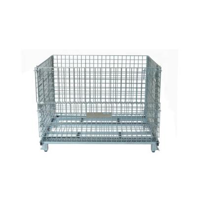 China Folding / Stacking Forklift Safety Welded Collapsible Wire Cage Steel Pallet Container for sale