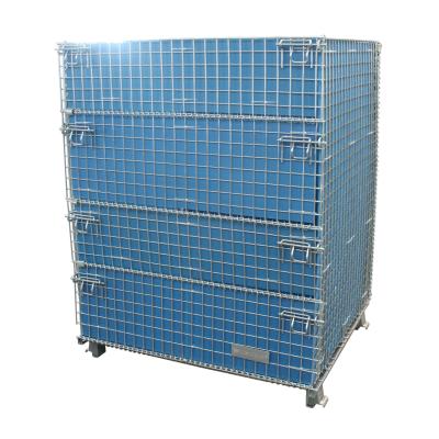 China Collapsible Galvanized Collapsible Porcelain Wire Stacking Cage With PP Hollow Sheet for sale