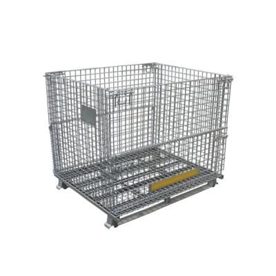 China Collapsible Warehouse Storage Metal Wire Mesh Collapsible Stacking Container With 2 Way Angle Iron Runner for sale