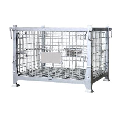 China Folding Solid Warehouse Storage Wire Mesh Cage Bins Basket Container Supplier for sale