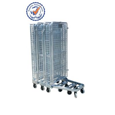 China Galvanized Collapsible Collapsible Mesh Storage Roll Containers Wire Trolley Cart for sale