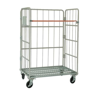 China Easy To Be Folded To Save Space When Unused Storage Transport Warehouse Roll Container Rolling Cage Three Side Folding Trolley for sale