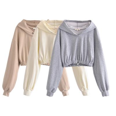 China New Autumn and Winter Women's Anti-wrinkle Leisure Soft Sweatshirt Hooded Short Long-sleeved Sweater for sale