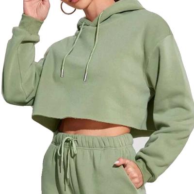 China Anti-Wrinkle Wholesale Ladies Cropped Drawstring Hoodie Top Fitness Cropped Hoodie Suit Women Top for sale