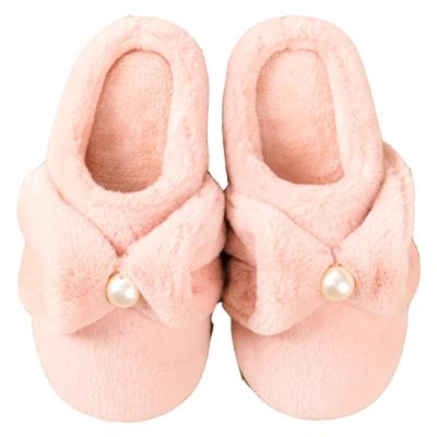 China Fashion Trend Comfortable House Slipper With Bowknot Pearl Decoration Indoor Slipper for sale